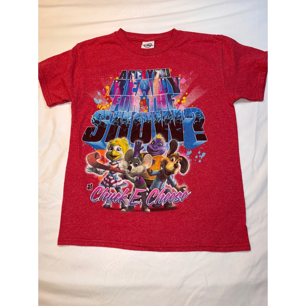 Vintage Chuck E. Cheese Kids Red Graphic T-Shirt Size M